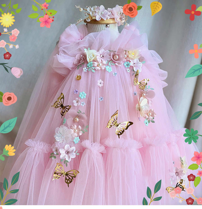 Parisian Baby Princess:  Mesh Puffy Skirt Butterfly Wings Children Princess Dress