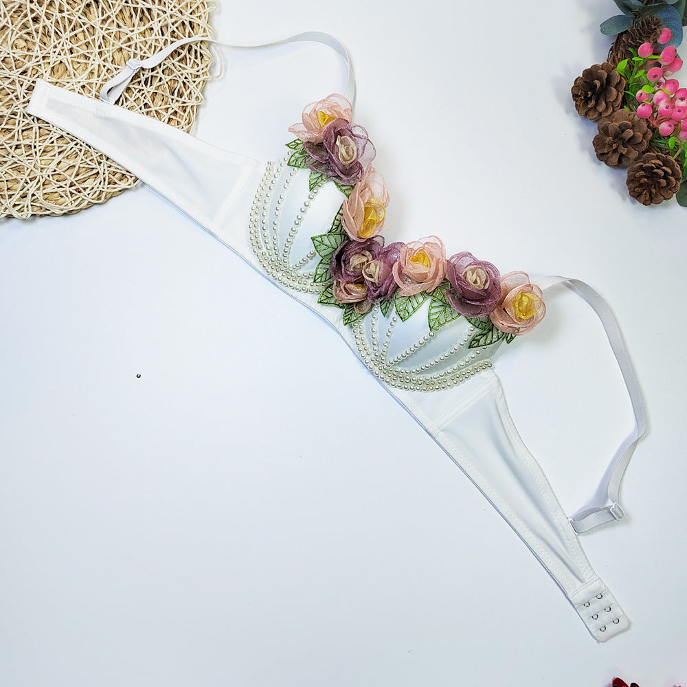 The Trianon 3D Floral Bustier | White Fishbone Corset Top | Bare Back Strappy Crop | Parisian Princess
