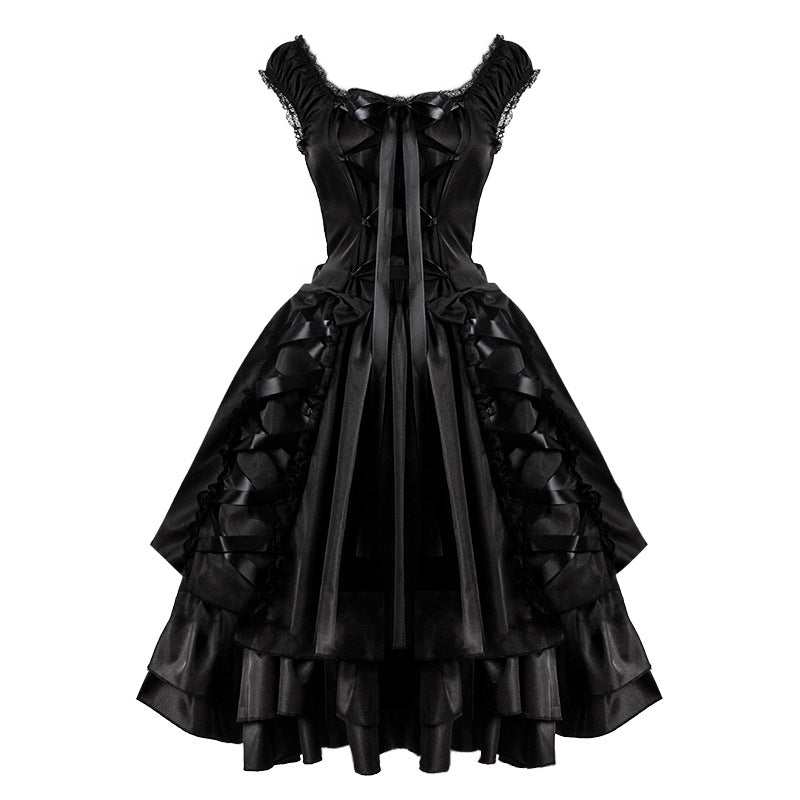 The Montmartre Noir Gown | Parisian Nocturne Rope High Waist Dress | Slim Fit Gothic Palace Vestido | Parisian Princess
