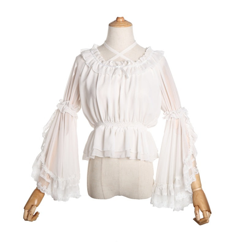 The Trianon Sheer Muse | Flare Sleeve Chiffon Lolita Top | French Romantic Acetate Fiber Blouse | Parisian Princess