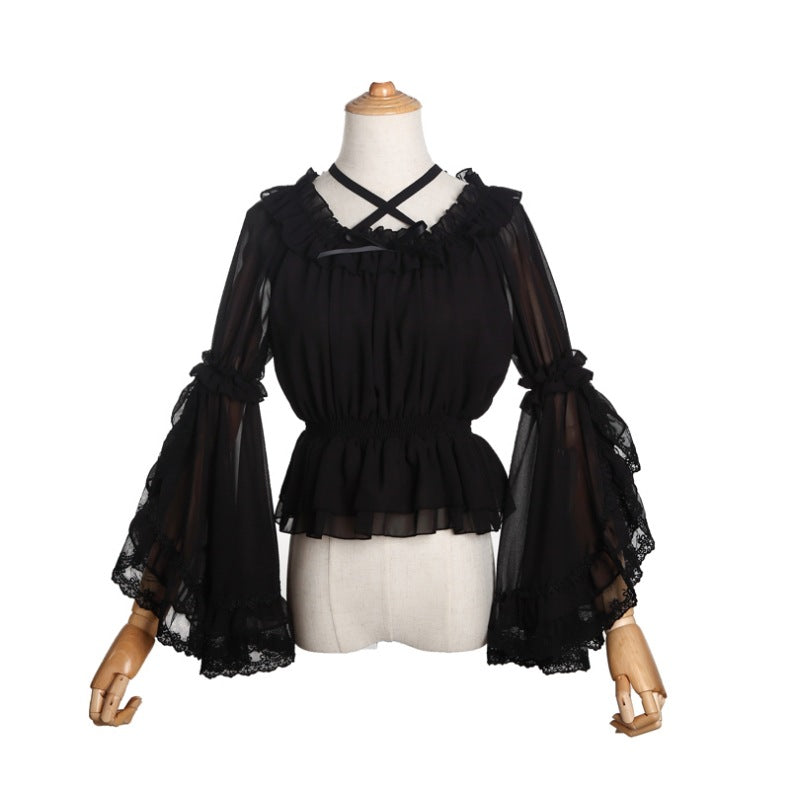 The Trianon Sheer Muse | Flare Sleeve Chiffon Lolita Top | French Romantic Acetate Fiber Blouse | Parisian Princess