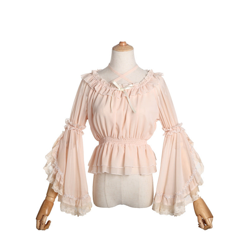 The Trianon Sheer Muse | Flare Sleeve Chiffon Lolita Top | French Romantic Acetate Fiber Blouse | Parisian Princess