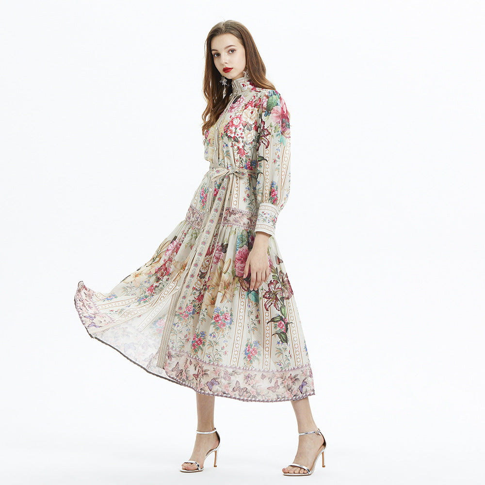 The Palais Lantern Set | Printed Long Sleeve Ruffle Two-Piece | Elegant Chiffon Mid-Length Gown | Parisian Princess