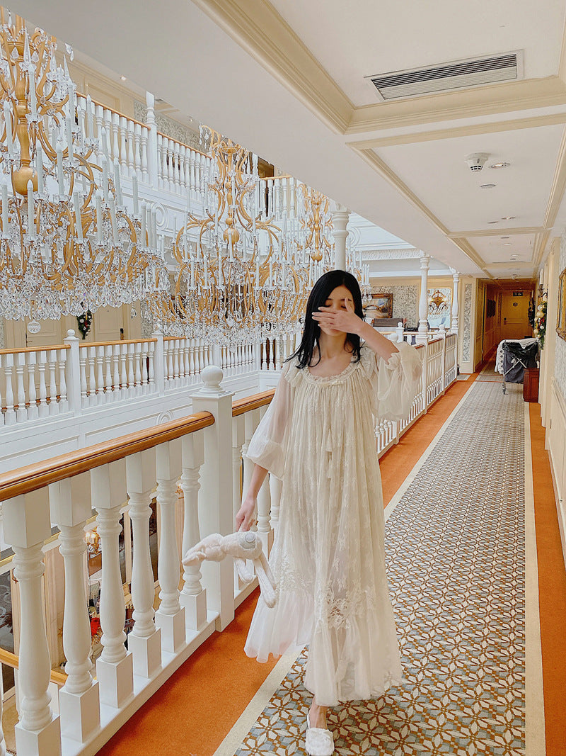 Spring And Autumn French Sexy Lace Sweet Princess Nightdress Pajamas