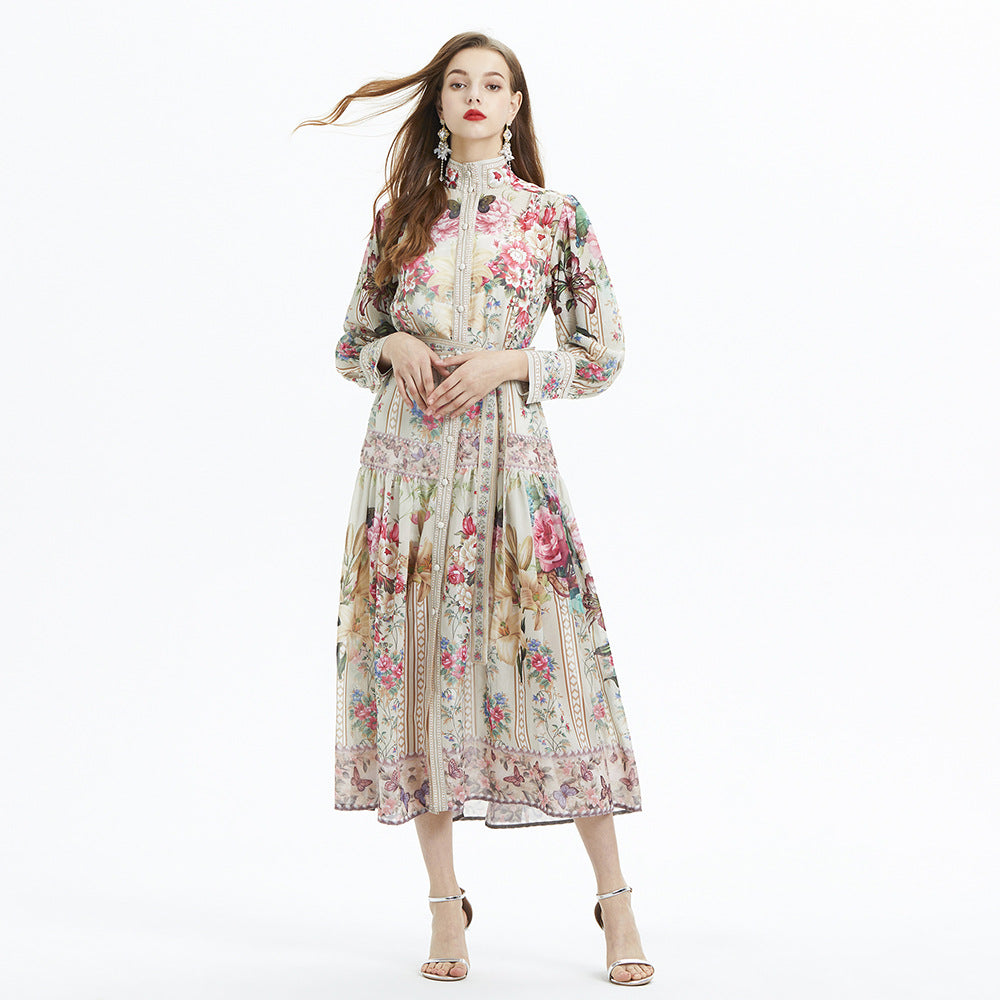 The Palais Lantern Set | Printed Long Sleeve Ruffle Two-Piece | Elegant Chiffon Mid-Length Gown | Parisian Princess