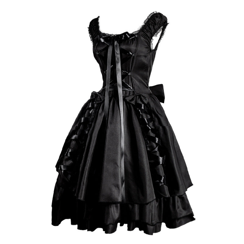 The Montmartre Noir Gown | Parisian Nocturne Rope High Waist Dress | Slim Fit Gothic Palace Vestido | Parisian Princess