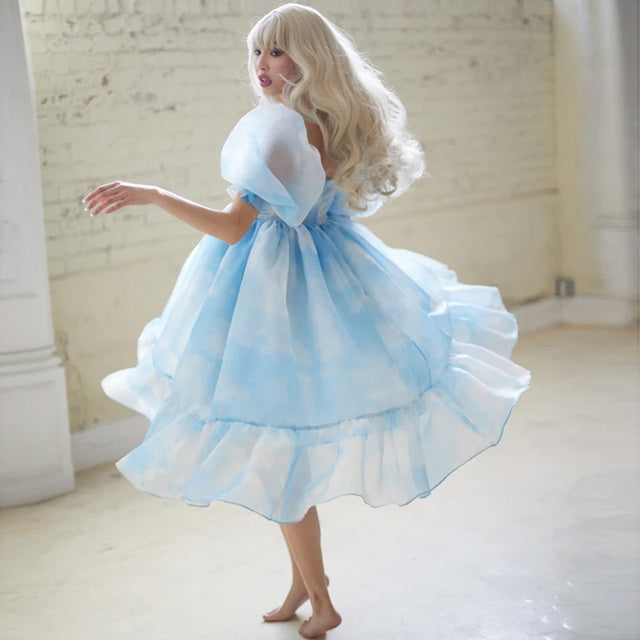 Ladies Elegant Puff Sleeve Mini Princess Dress