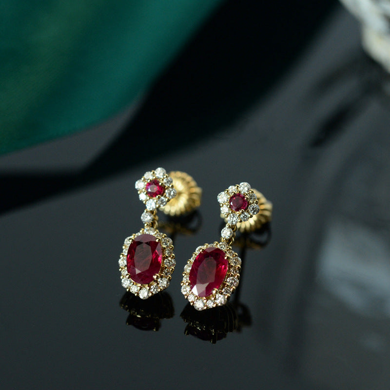 Ruby Vintage Silver Needle French Court Earrings