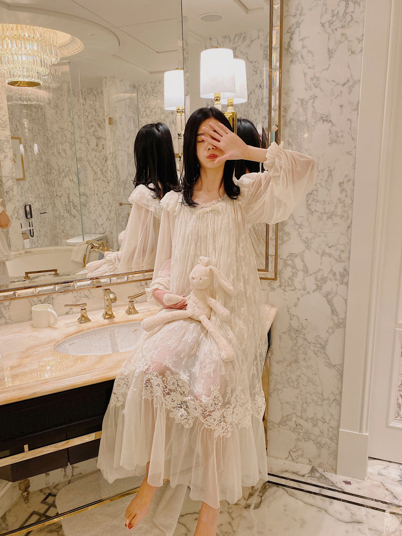 Spring And Autumn French Sexy Lace Sweet Princess Nightdress Pajamas