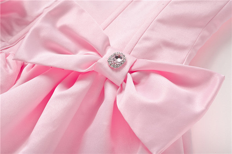 Pink Parisian:  Wooden Ear Chest-wrapped Dress Rhinestone Bud Princess Dress Graceful Formal Dress