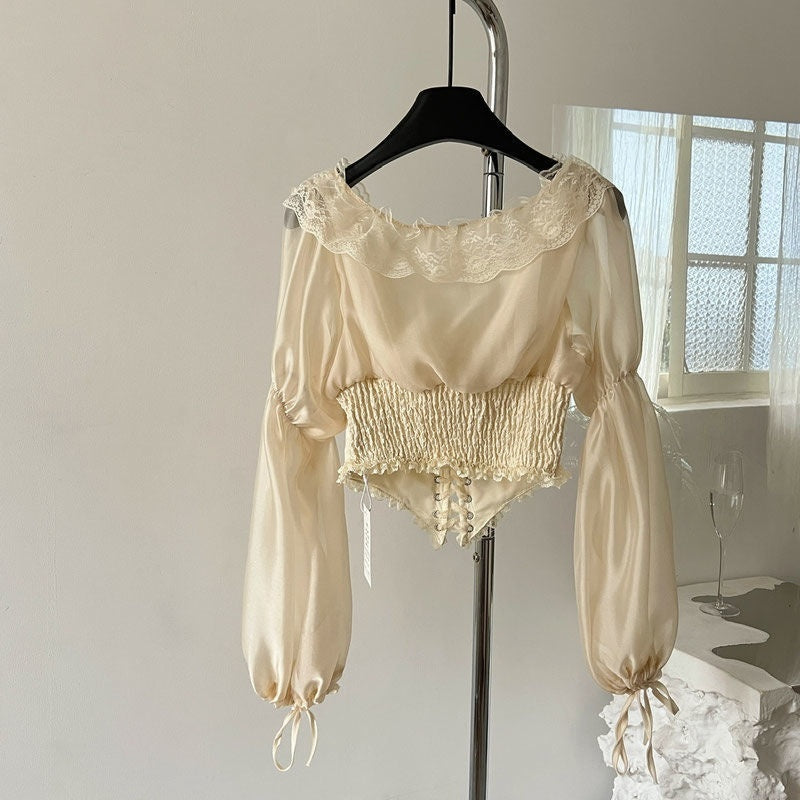 The French Court Waist Seal Blouse | Retro Ruffled Long-Sleeve Top | Parisian Fairy Collection Urban Blouse | Parisian Princess