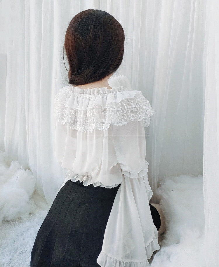 Chiffon Lace Blouse, Short Long-sleeved Lolita Shirt, Lolita Daily Dress With A Soft Girl Bottoming Tube Top