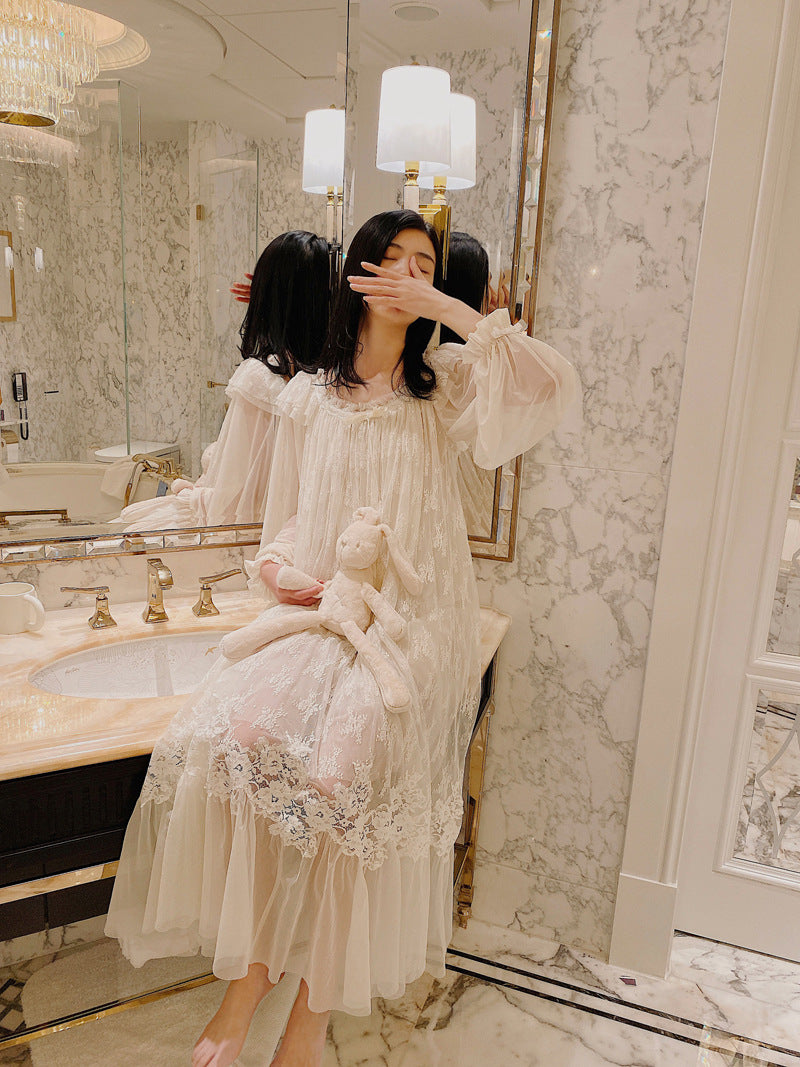 Spring And Autumn French Sexy Lace Sweet Princess Nightdress Pajamas