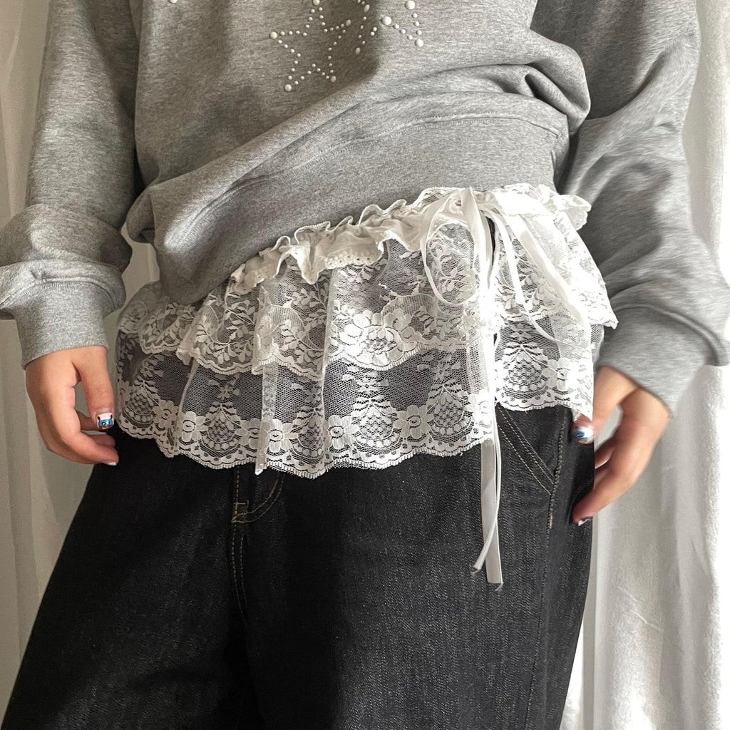 Lace Short Skirt Curtain A- Line Ballet Bow Lace-up Skirt Bandage Dress