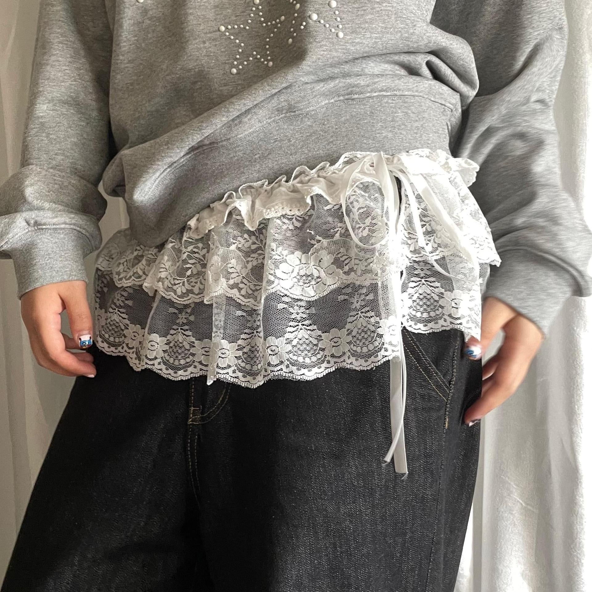 Lace Short Skirt Curtain A- Line Ballet Bow Lace-up Skirt Bandage Dress