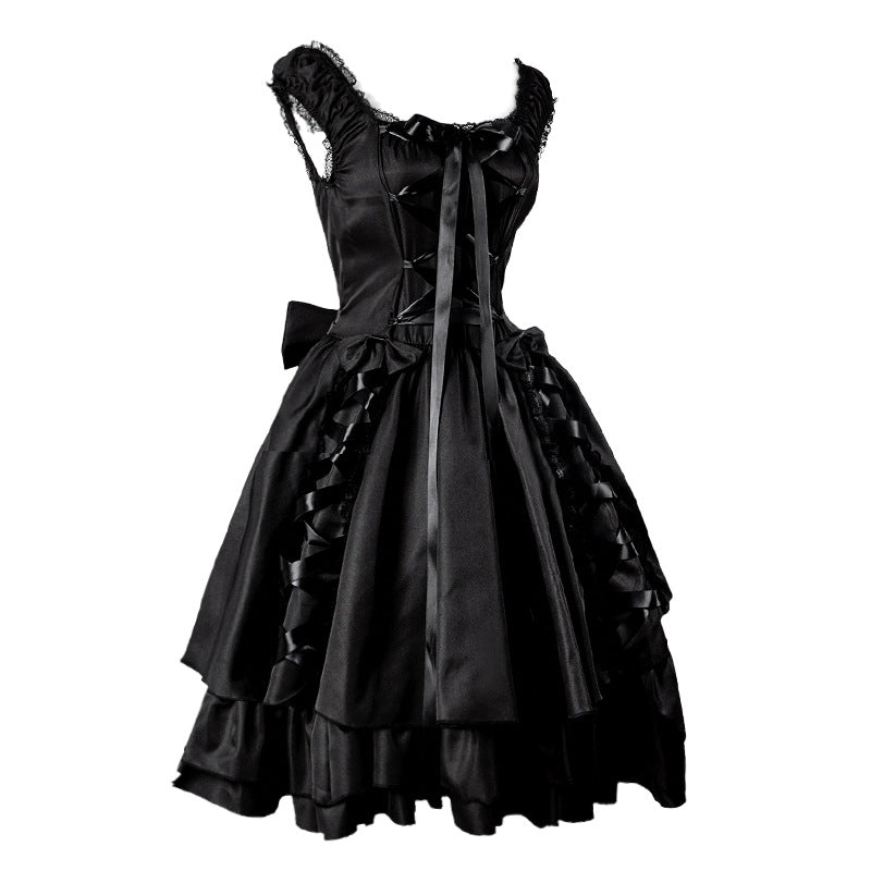 The Montmartre Noir Gown | Parisian Nocturne Rope High Waist Dress | Slim Fit Gothic Palace Vestido | Parisian Princess