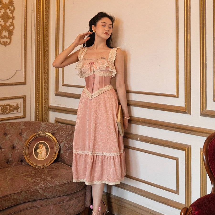 Medieval French Lace Strap Dress Girl