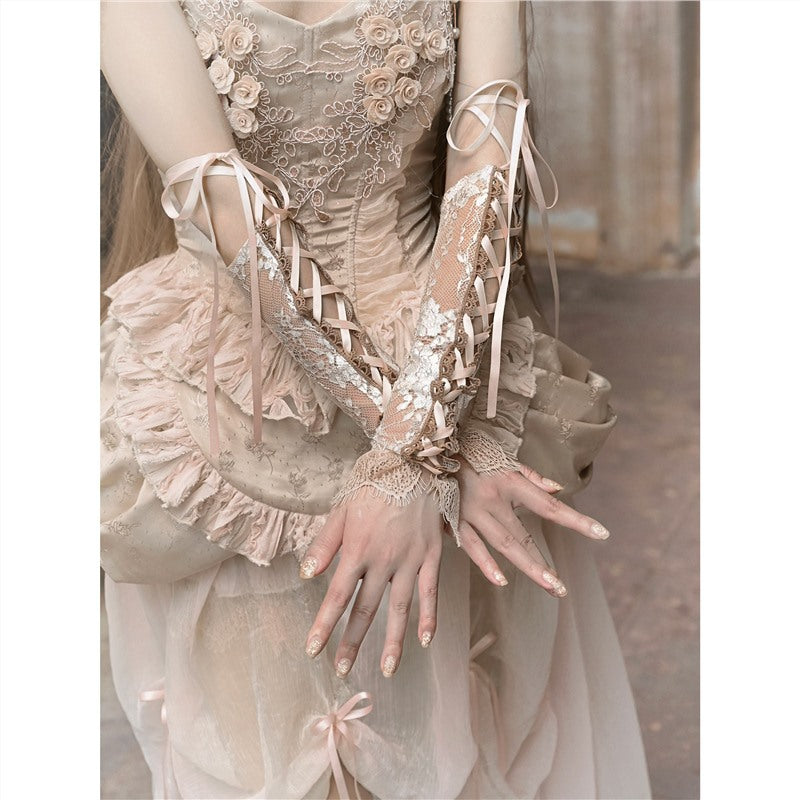 The Petite Palais Broken Ballet Oversleeves | French Rococo Lace Arm Cuffs | Adjustable Strap Detachable Sleeves | Parisian Princess