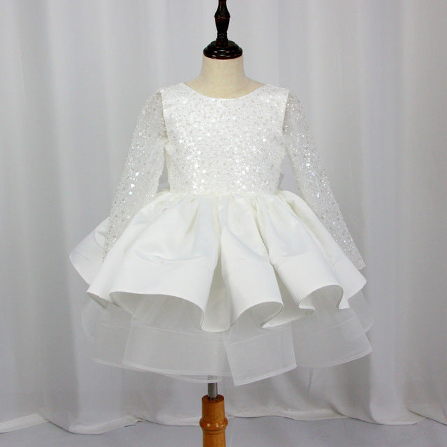 Girls Sequin Lace Long Sleeve Princess Dress