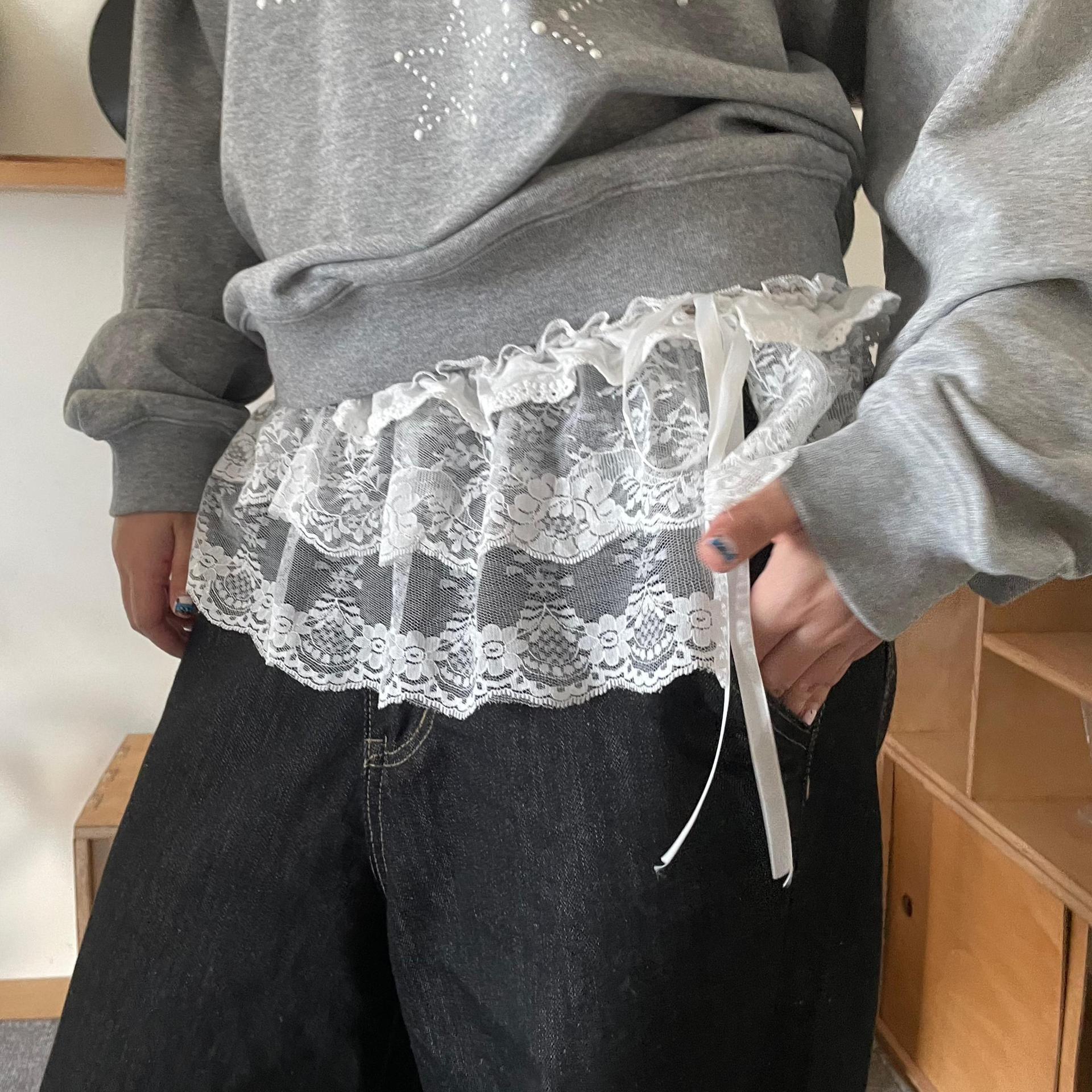 Lace Short Skirt Curtain A- Line Ballet Bow Lace-up Skirt Bandage Dress