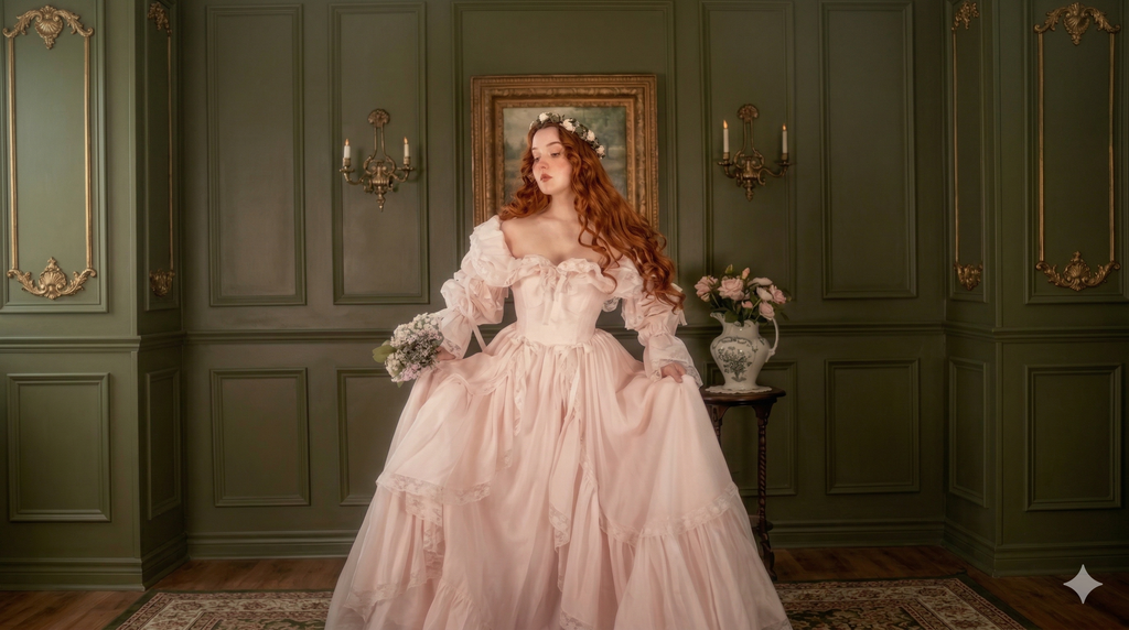 The Duchess Pink Satin Gown | One Shoulder Puff Sleeve Prom Dress | Sequin Trumpet Maxi | Parisian Princess