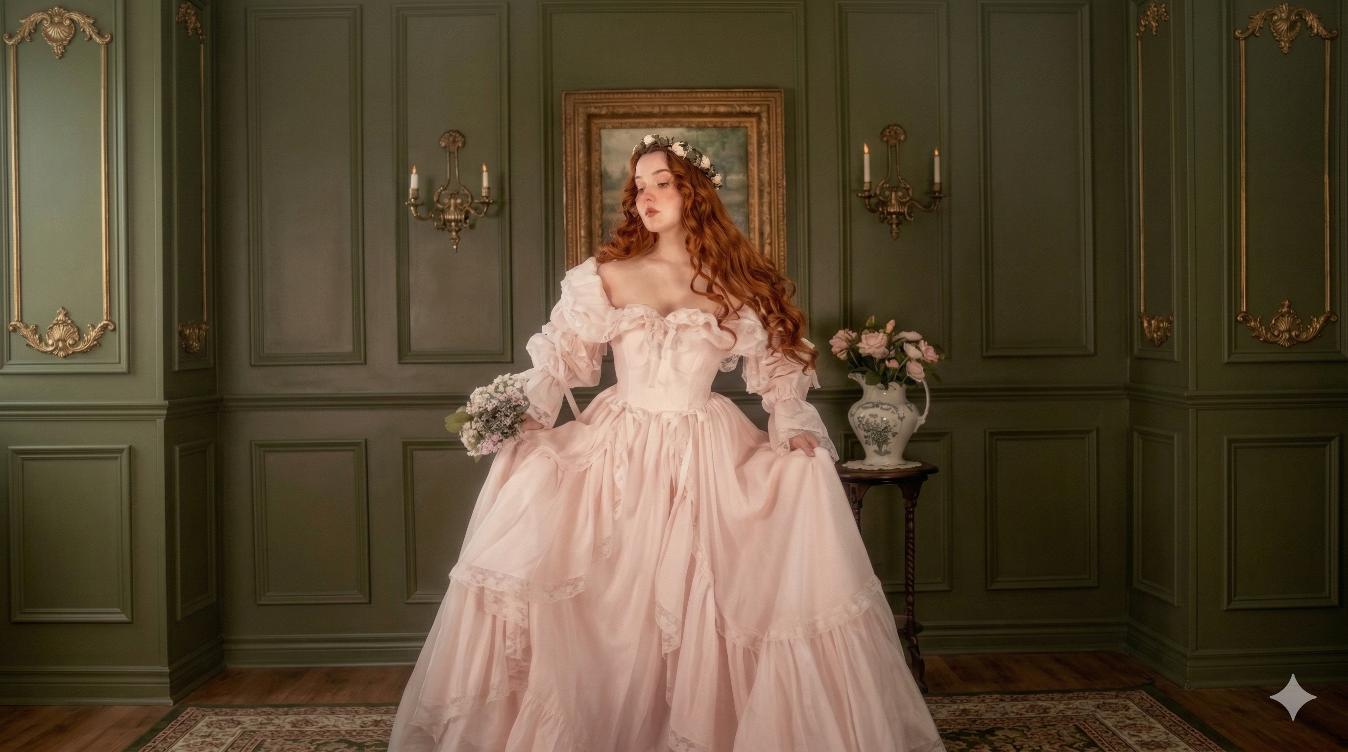 The Duchess Pink Satin Gown | One Shoulder Puff Sleeve Prom Dress | Sequin Trumpet Maxi | Parisian Princess