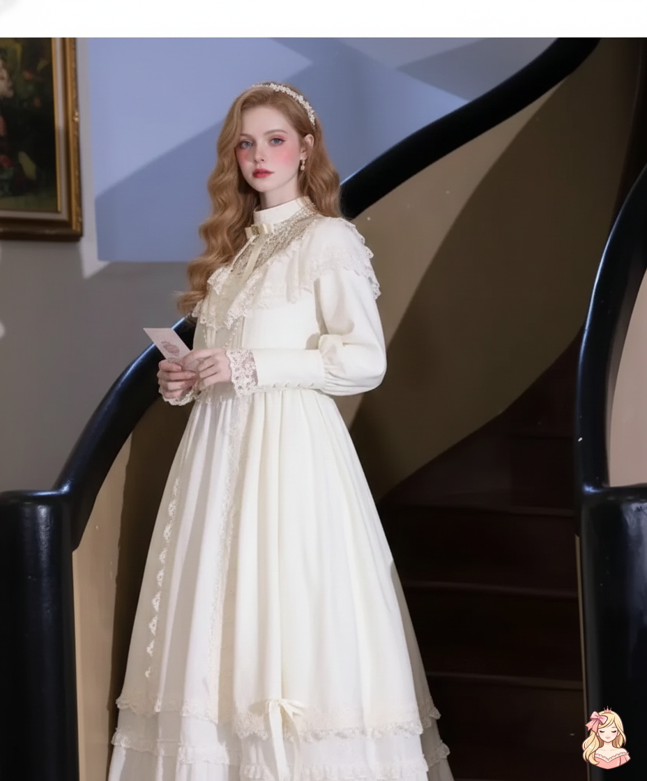 The Coalfell Hepburn Gown | O-Neck White Lace Maxi | French Birthday Performance Dress | Parisian Princess