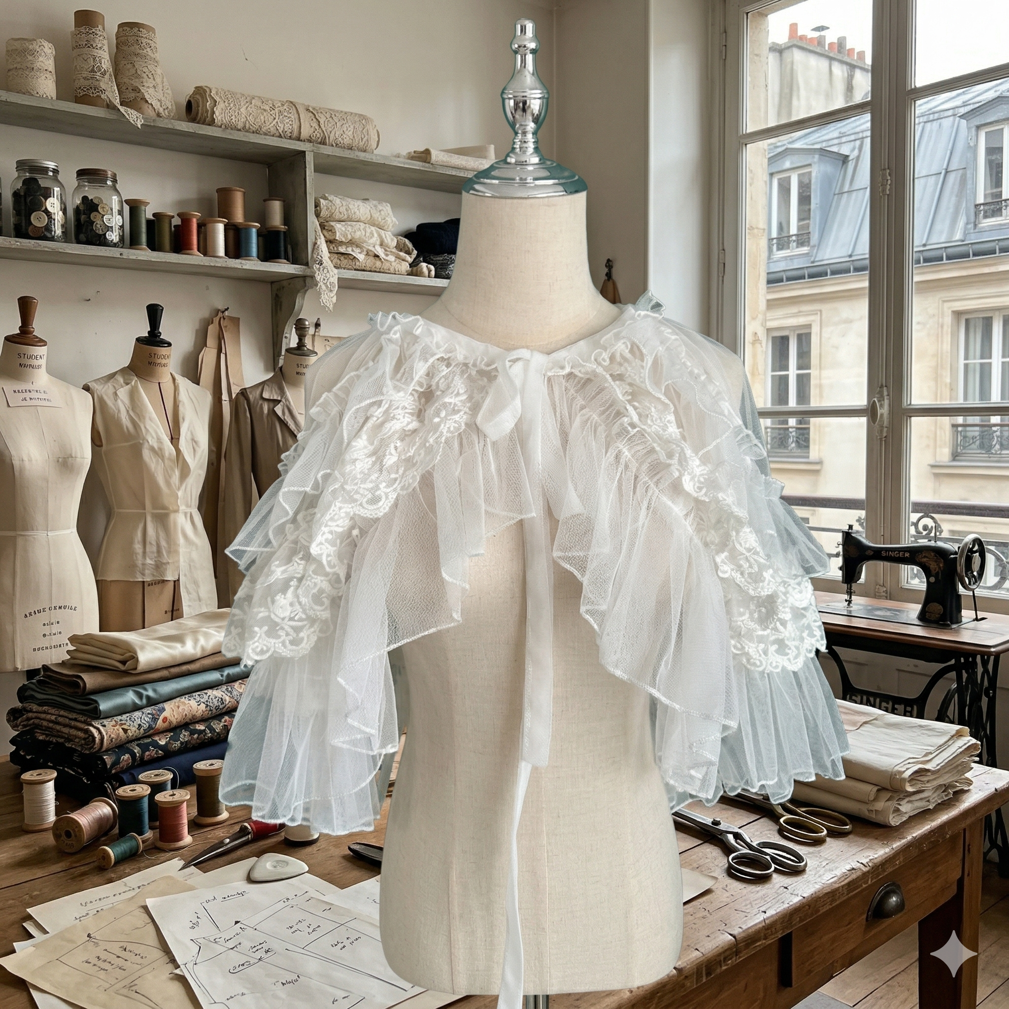 The Chantilly Chateau Lace Shawl | Gothic Mesh Open Front Princess Cape | Sweet Lolita Poncho | Parisian Princess