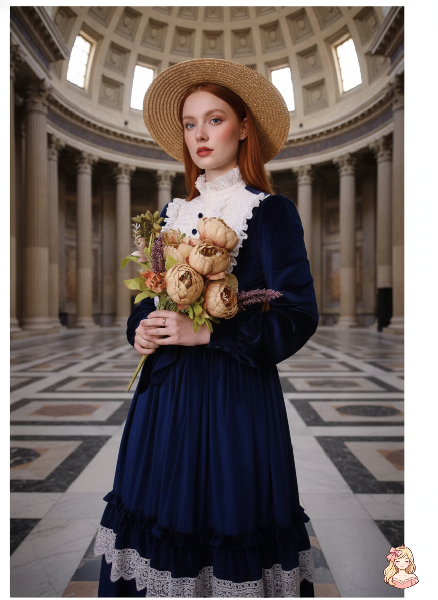 The French Court Velvet Gown | Lace Stitching Long Sleeve Maxi | Parisian Retro Lolita Dress | Parisian Princess