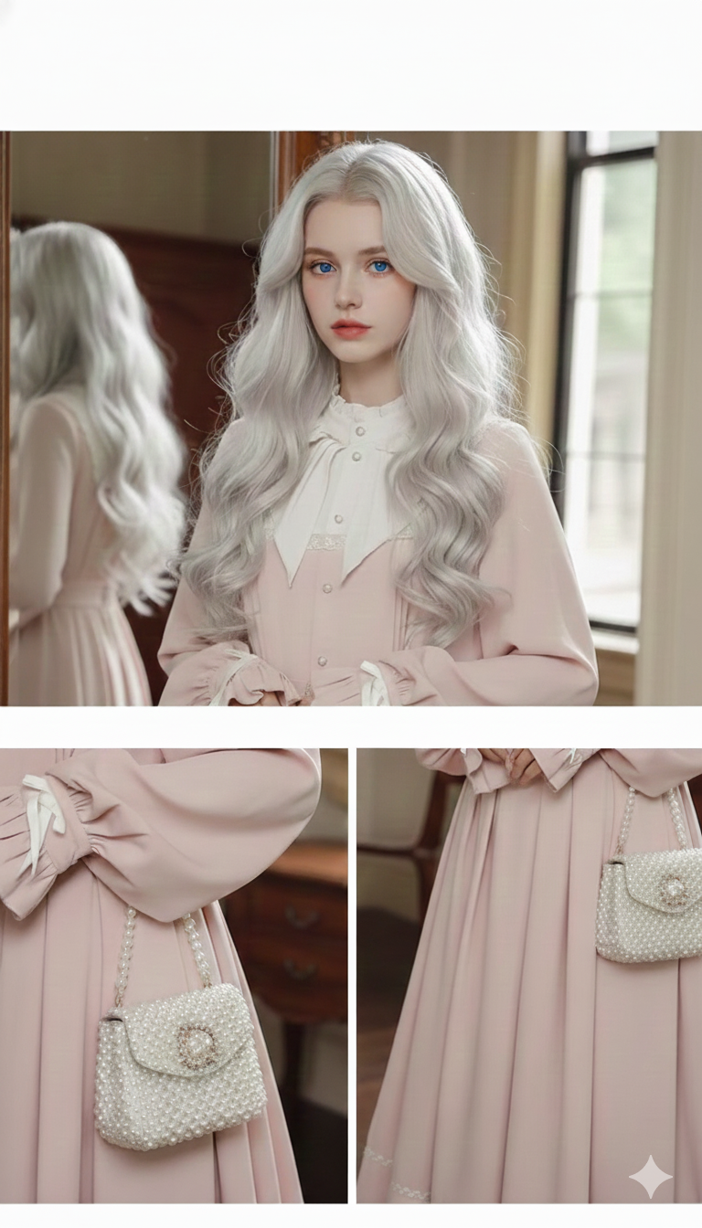 The French Elegant Sweet Lolita Pink Gown | Parisian Bow Lace Ruffle Patchwork Dress | European Party Princess Ankle-Length Dress | Parisian Princess
