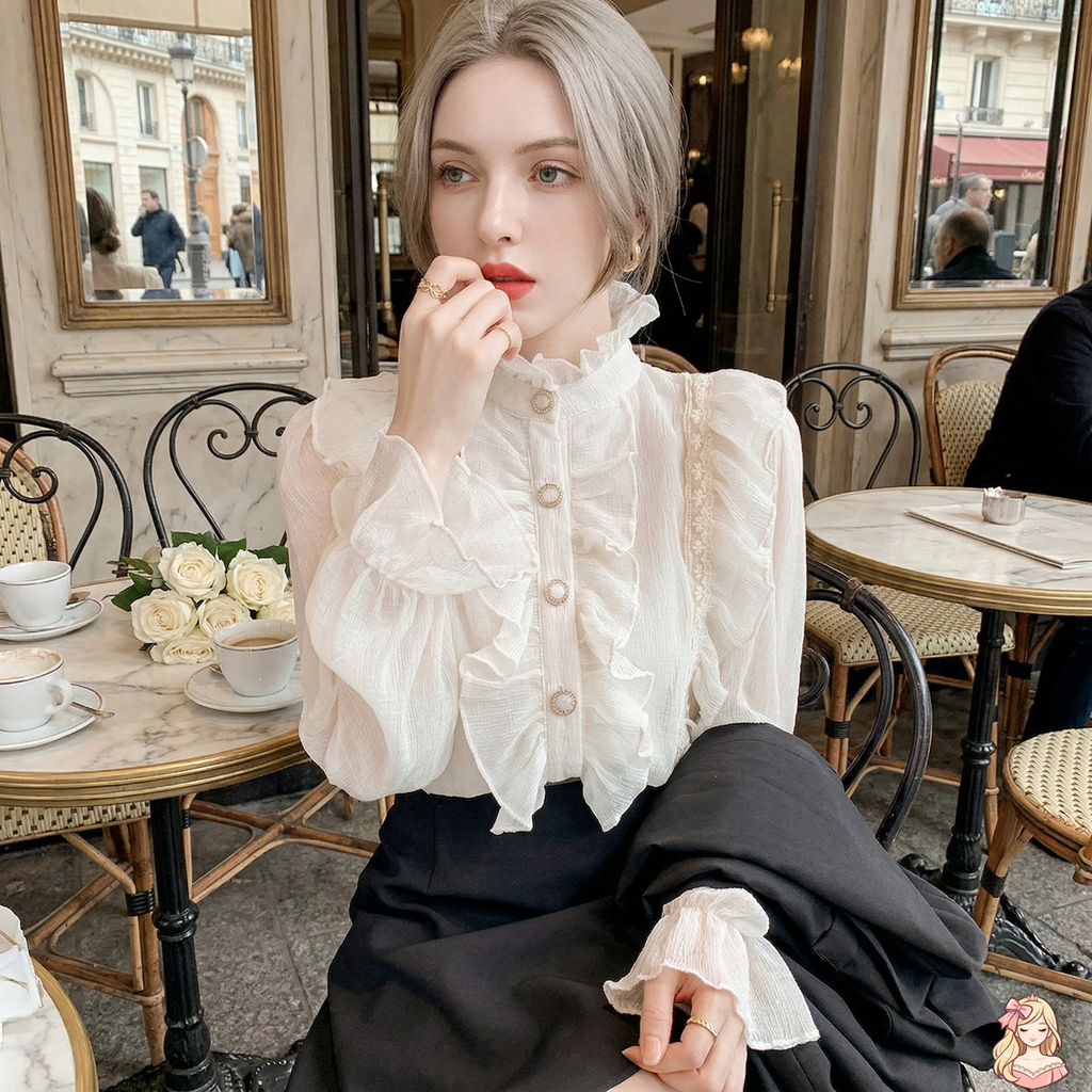 La Petite Chantilly Apricot Lace Blouse | Flight Sleeve Court Top | Vintage Niche Blouse | Parisian Princess