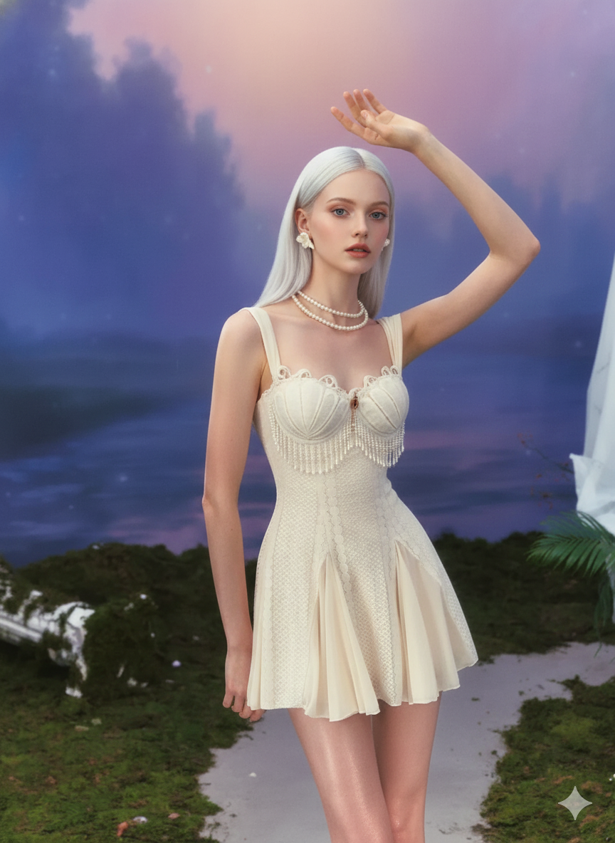 Parisian Evening Dress Women Vintage Elegant Slim Beading Tassel Lace Suspender Dress Birthday Party Fishtail Dress