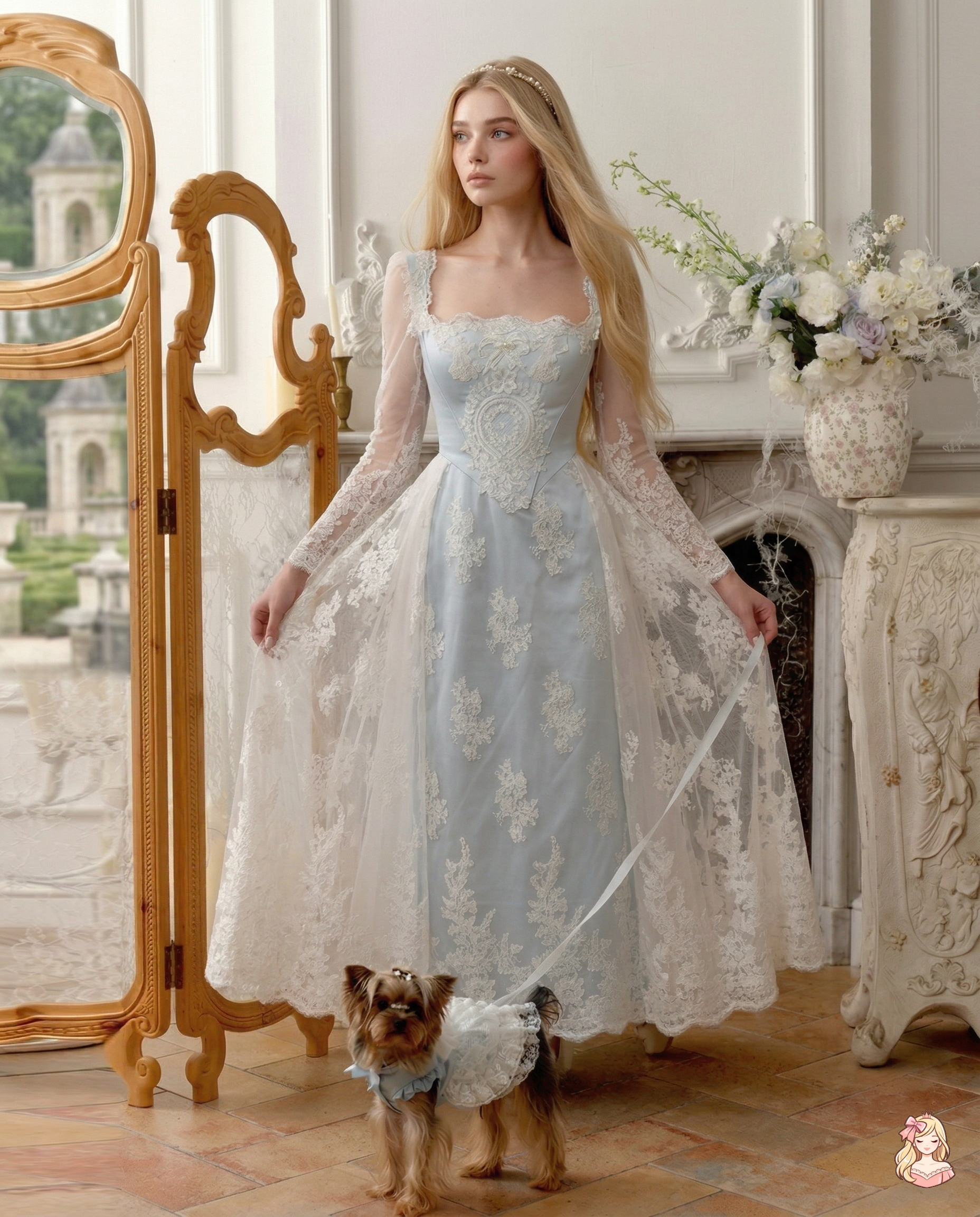 azure prom dress The Azure Serenity Gown | Light Blue Square Neck Lace Prom Dress | Elegant Long Sleeve Ankle-Length