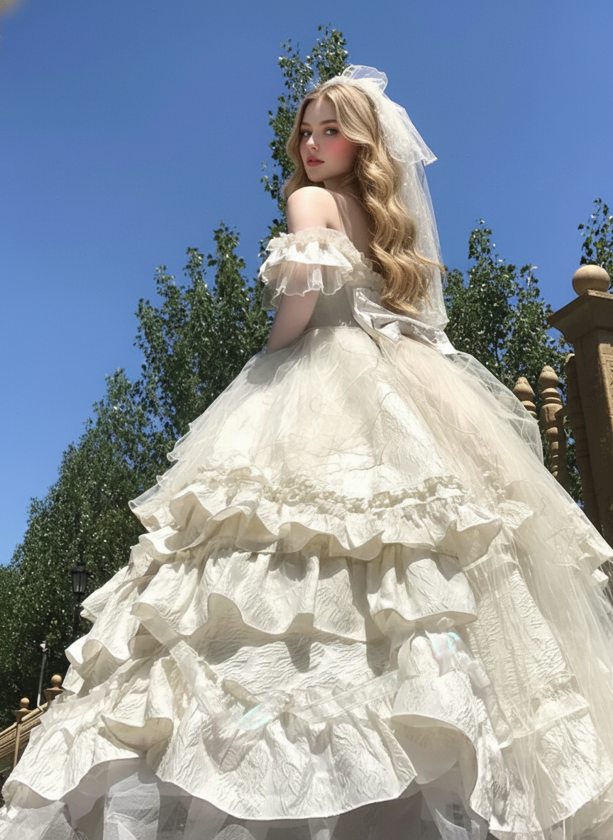 Dophee Original Lolita Flower Wedding Evening Dress Sexy Off Shoulder Princess Dress Rhinestone Bow Elegant Women Party Dress