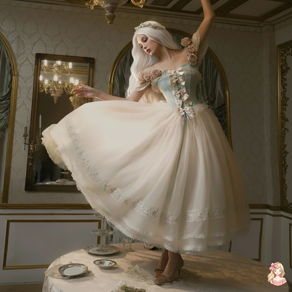 The Roseraie Lolita Gown | 3D Rose Off-Shoulder Maxi | French Princess Mesh Fairy Dress | Parisian Princess
