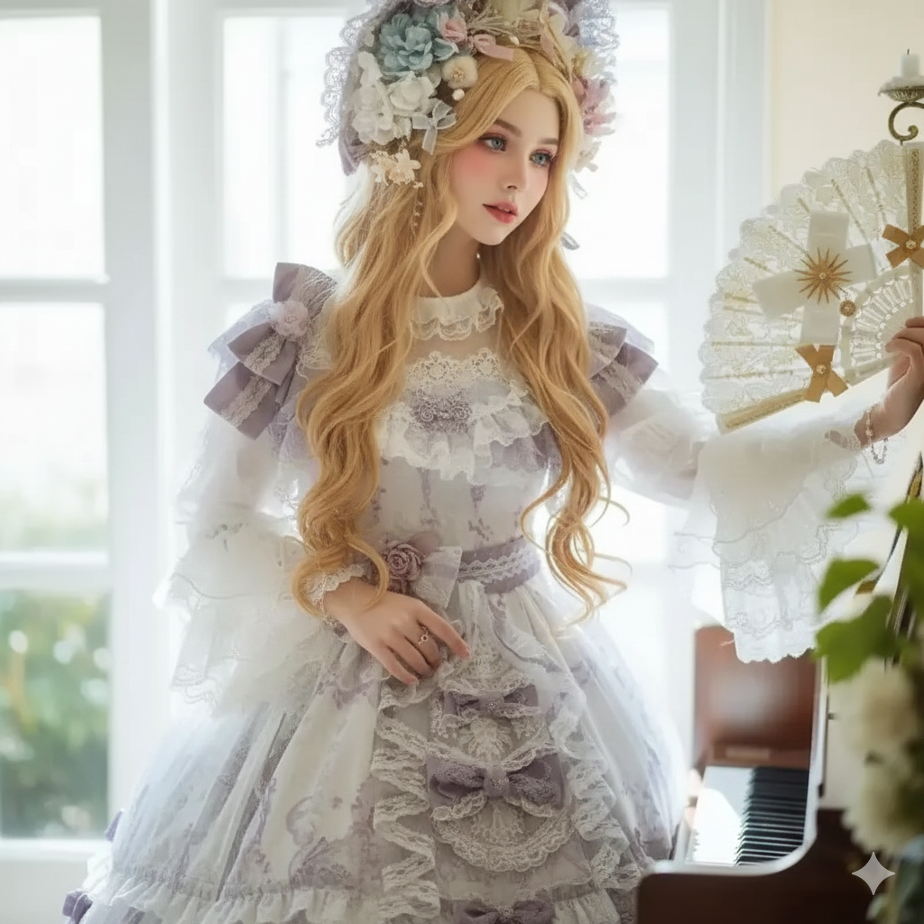 Lolita Long Sleeve Cascading Round Neck Long Sleeve Shirts Women Elegant White Blouses Lace Splicing Loose Chiffon Blusas Girl