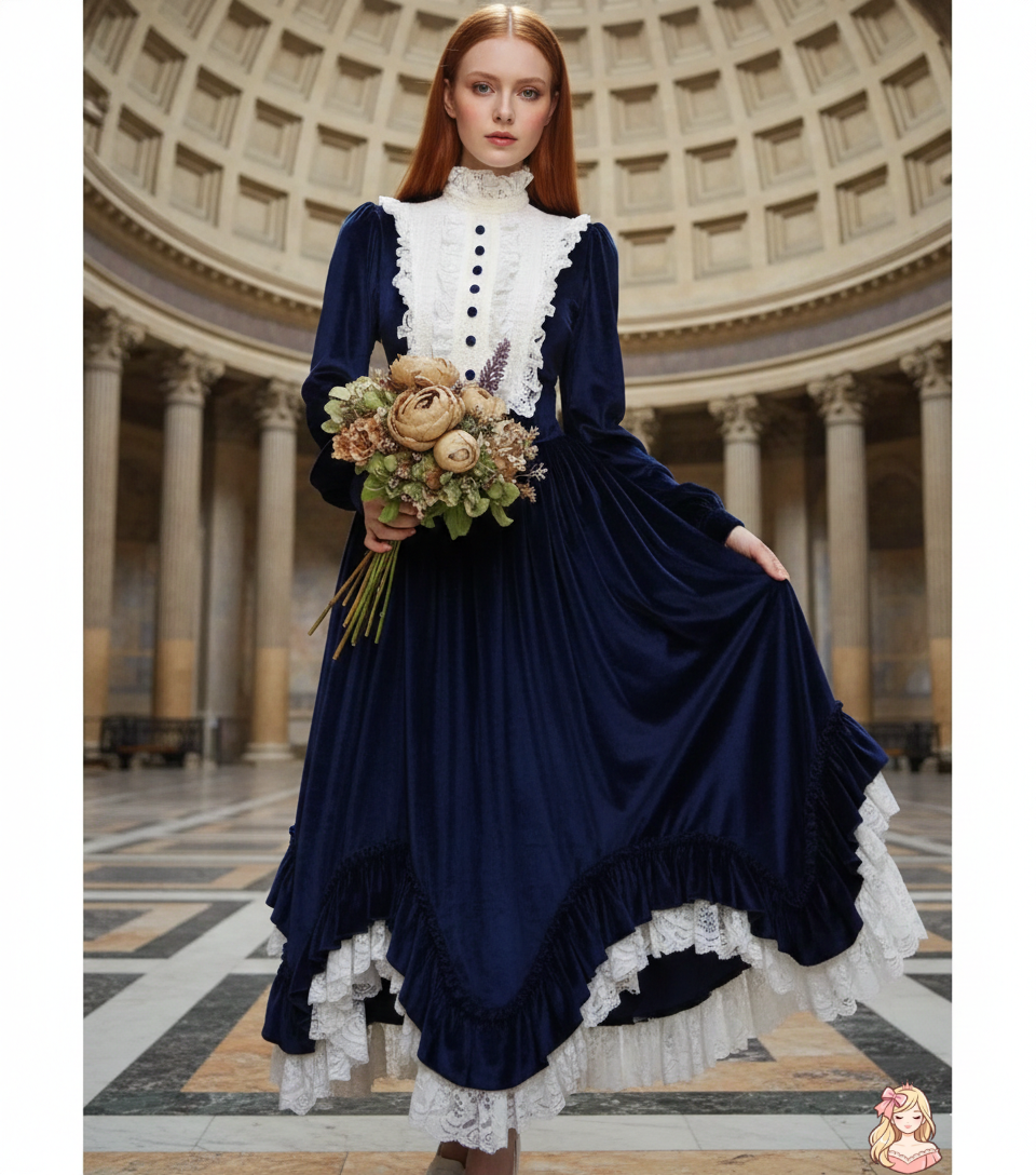 The French Court Velvet Gown | Lace Stitching Long Sleeve Maxi | Parisian Retro Lolita Dress | Parisian Princess