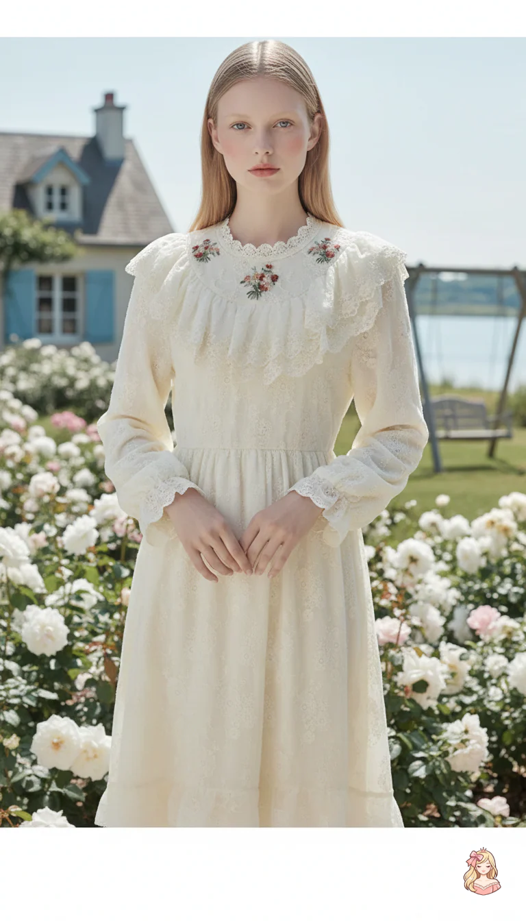 The Apricot Petal Gown | Embroidered Lace Ruffle Dress | French Romantic Fairy Maxi | Parisian Princess