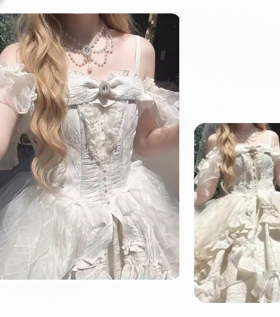 Dophee Original Lolita Flower Wedding Evening Dress Sexy Off Shoulder Princess Dress Rhinestone Bow Elegant Women Party Dress