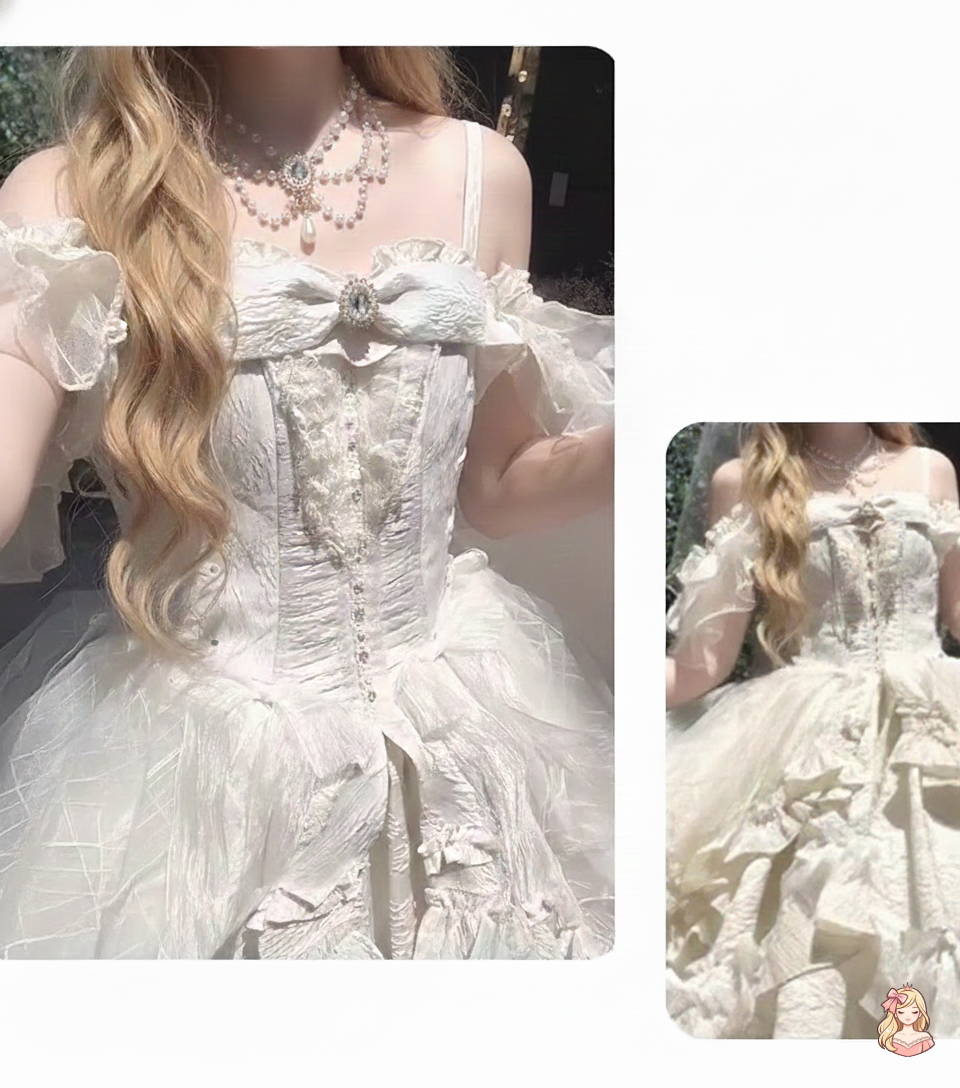The Geneviève Rhinestone Gown | Off-Shoulder Bow Ball Gown | French Gala Wedding Dress | Parisian Princess
