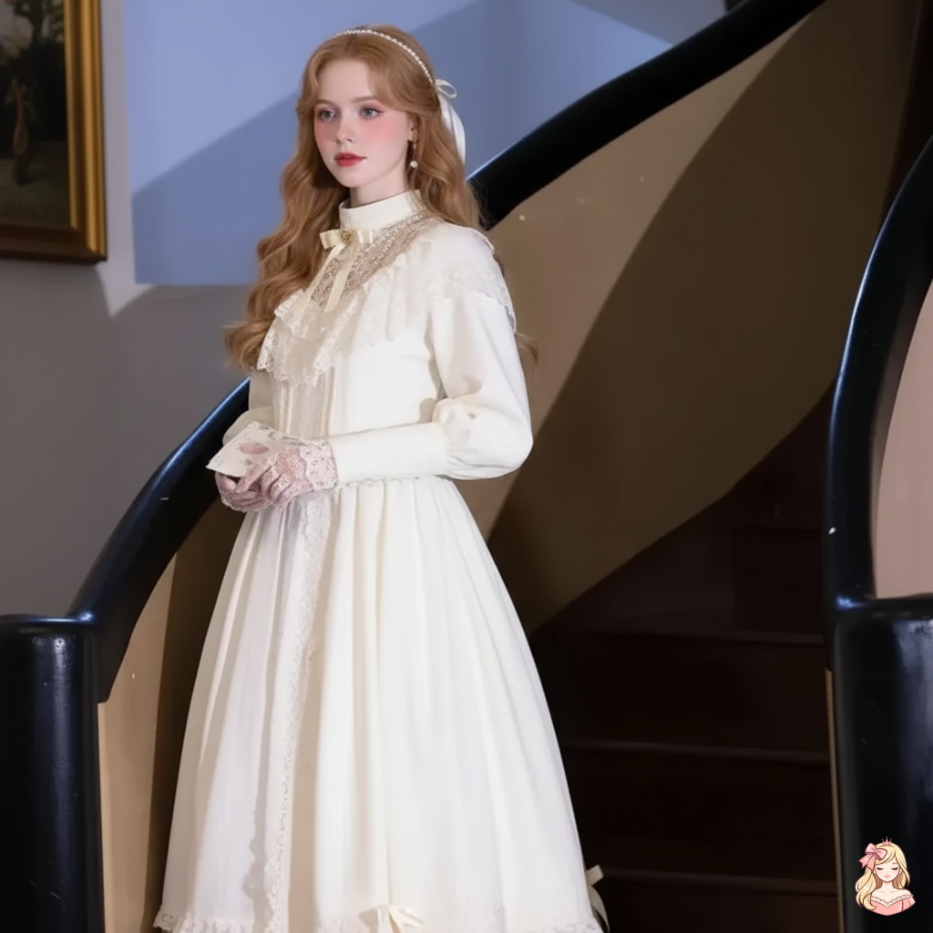 The Coalfell Hepburn Gown | O-Neck White Lace Maxi | French Birthday Performance Dress | Parisian Princess
