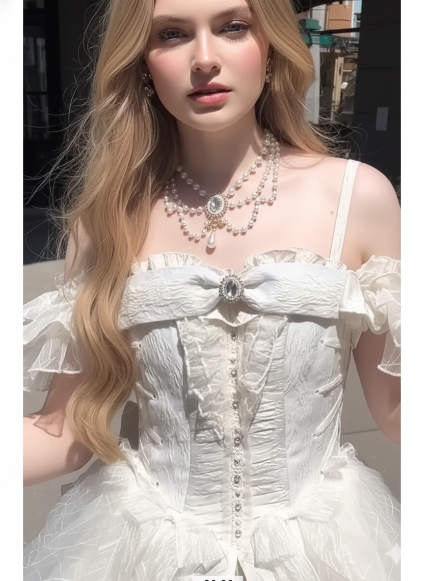 Dophee Original Lolita Flower Wedding Evening Dress Sexy Off Shoulder Princess Dress Rhinestone Bow Elegant Women Party Dress