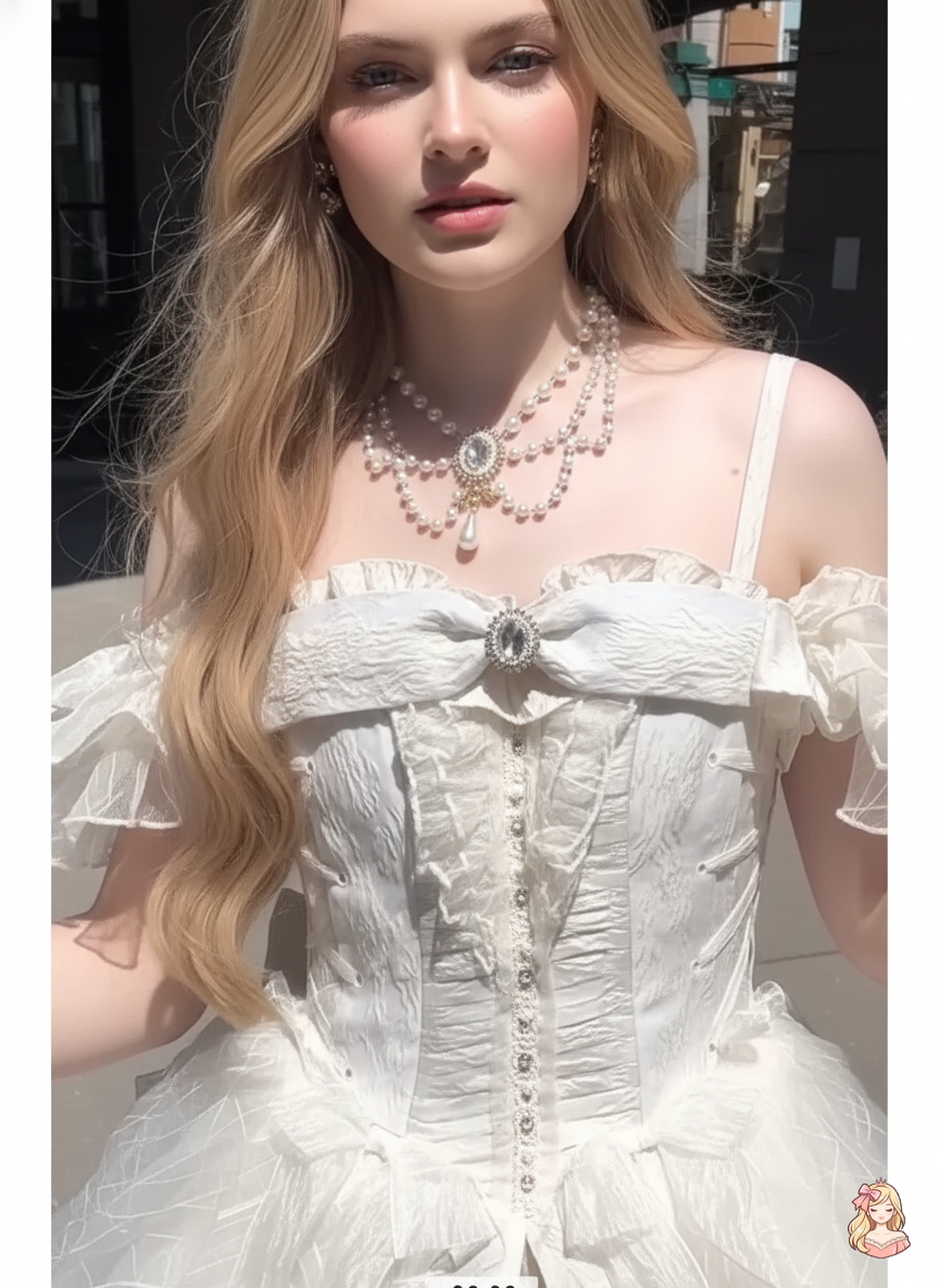 The Geneviève Rhinestone Gown | Off-Shoulder Bow Ball Gown | French Gala Wedding Dress | Parisian Princess