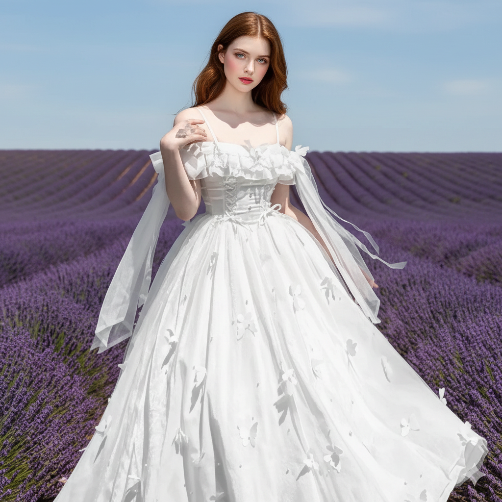 Off-shoulder Slimming Dress for Women Elegant and Sweet Lolita Bow White High Waist Princess Long Dresses White Dress