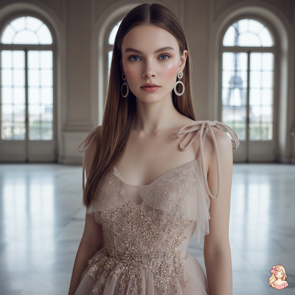 The French Sequined Crown Gown | V-Neck Crepe Ball Gown | Luxury Summer Wedding Party Dress | Parisian Princess