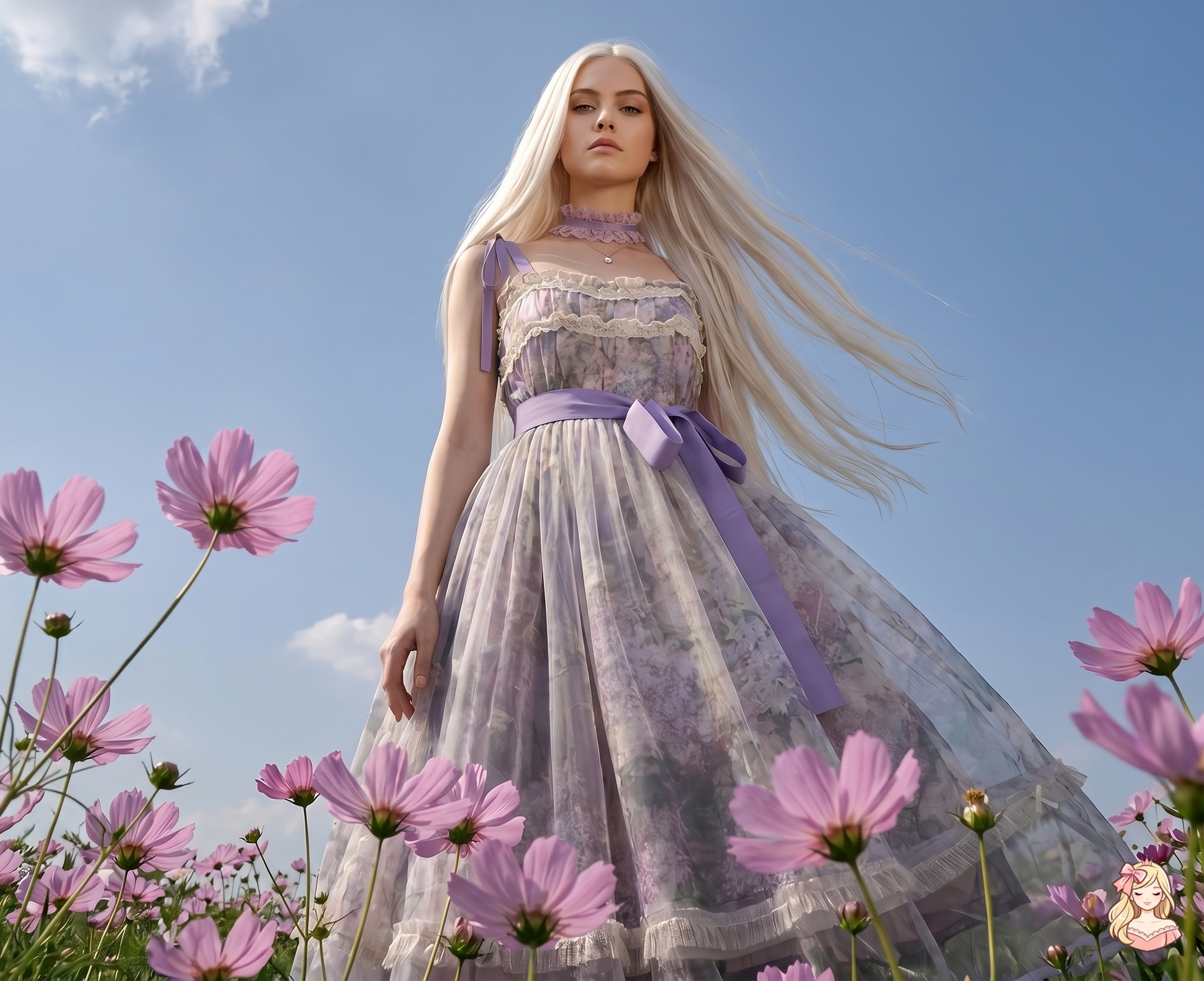The Lavender Fields Oil Painting Bow Gown: A Parisian Masterpiece | Original Art Print Dress | Parisian Princess