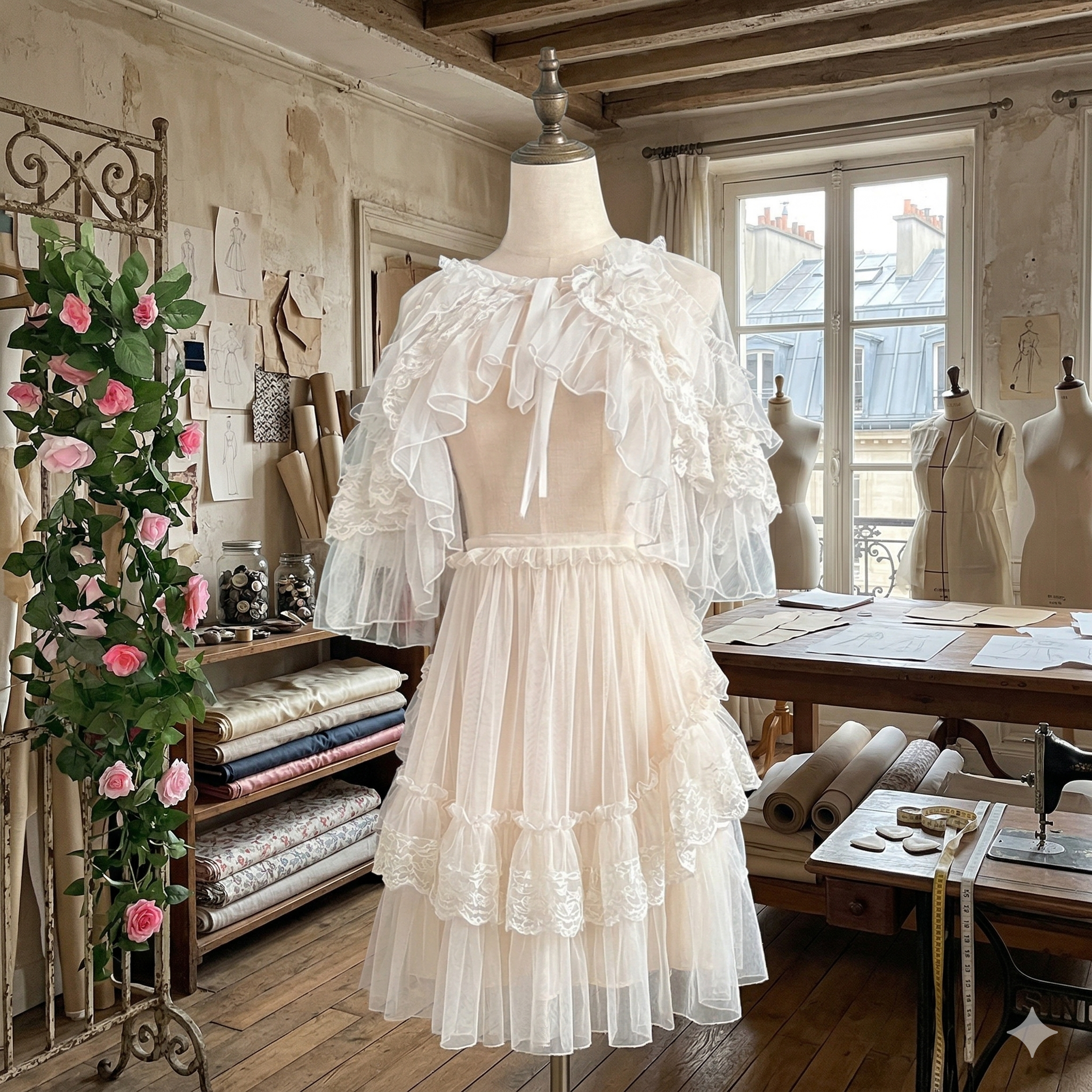 The Chantilly Chateau Lace Shawl | Gothic Mesh Open Front Princess Cape | Sweet Lolita Poncho | Parisian Princess