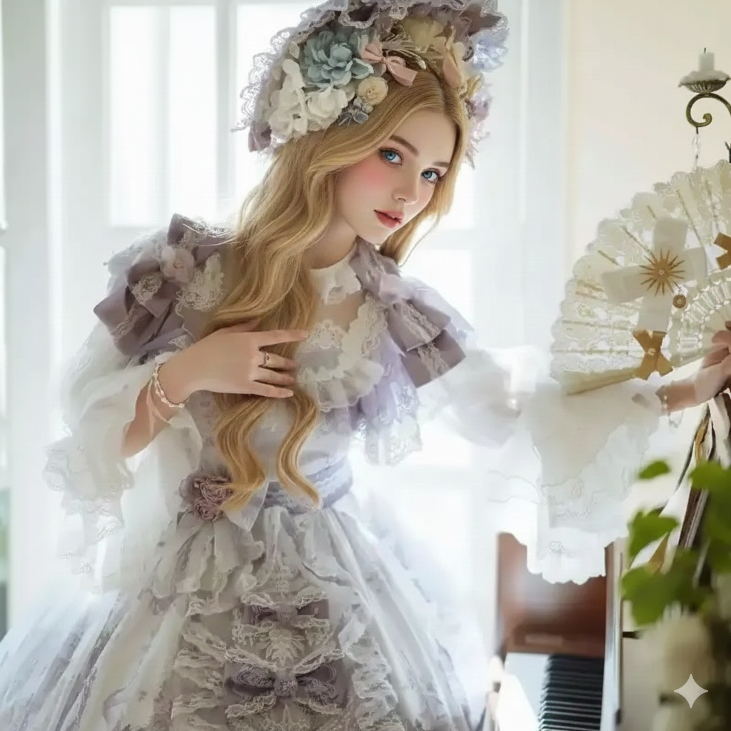 Lolita Long Sleeve Cascading Round Neck Long Sleeve Shirts Women Elegant White Blouses Lace Splicing Loose Chiffon Blusas Girl