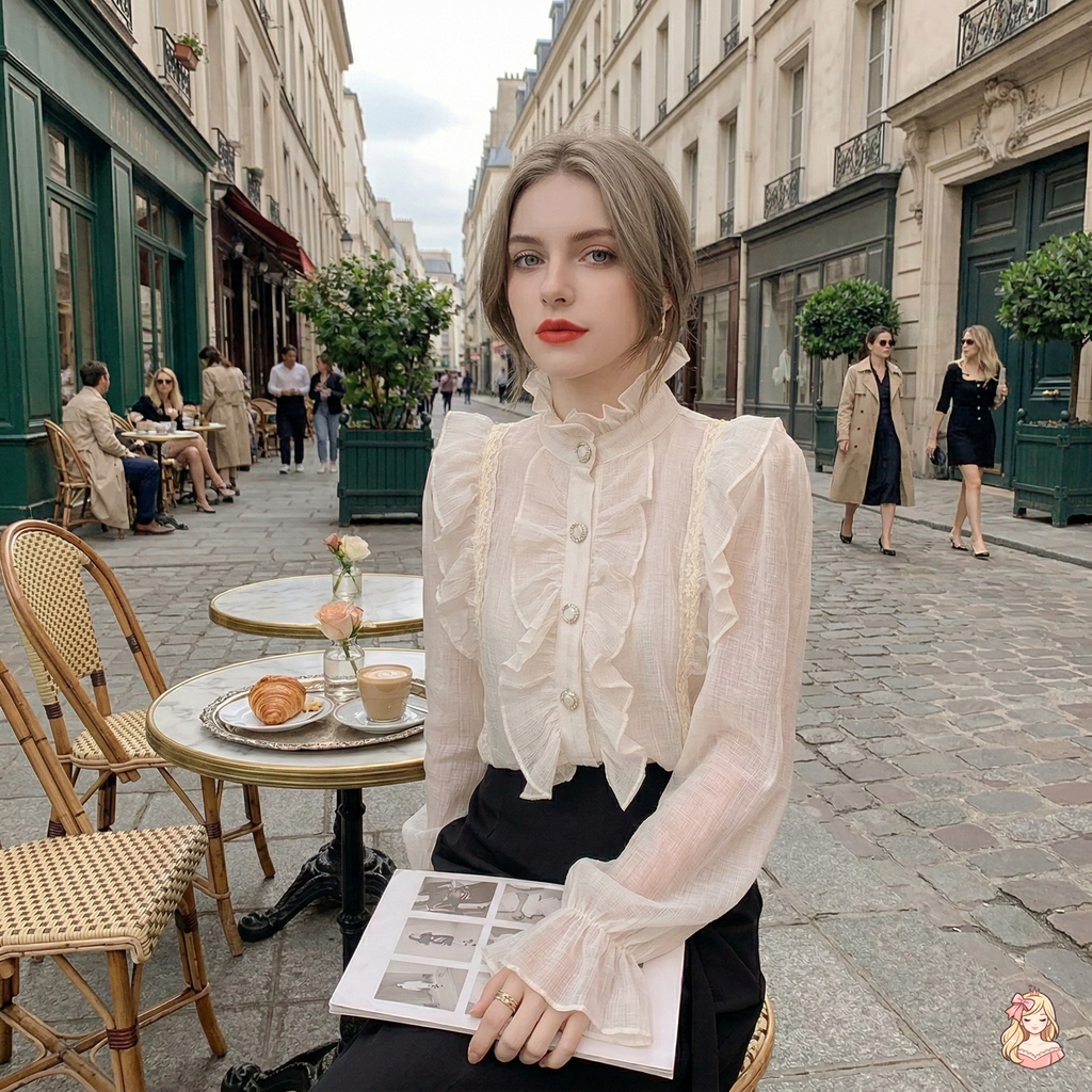 La Petite Chantilly Apricot Lace Blouse | Flight Sleeve Court Top | Vintage Niche Blouse | Parisian Princess