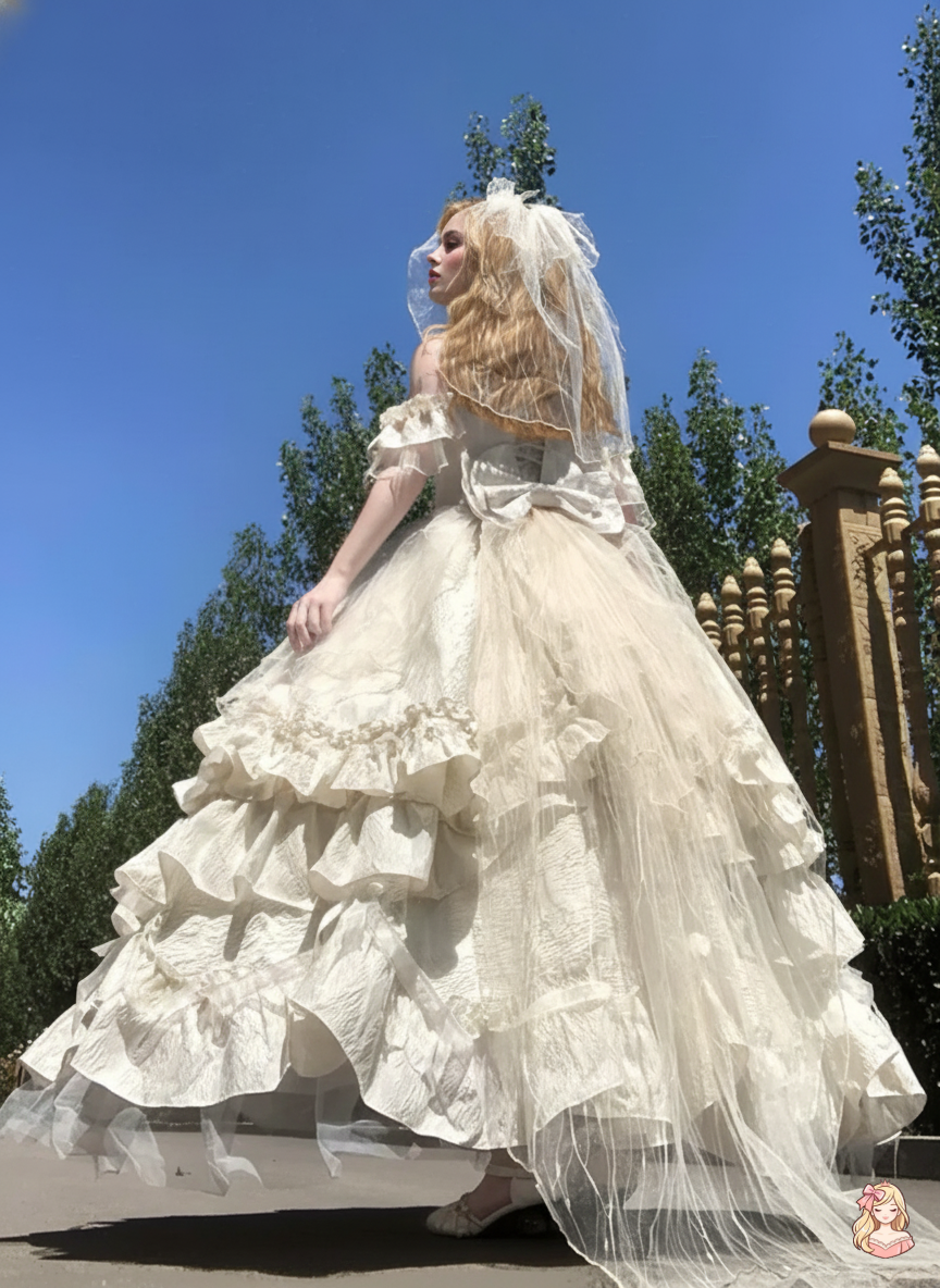 The Geneviève Rhinestone Gown | Off-Shoulder Bow Ball Gown | French Gala Wedding Dress | Parisian Princess